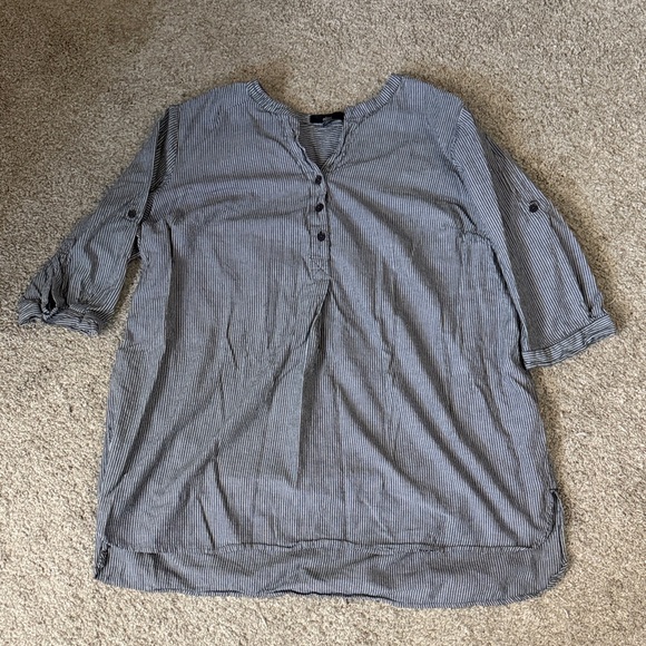Ellos Navy and White Striped Blouse - Picture 1 of 2